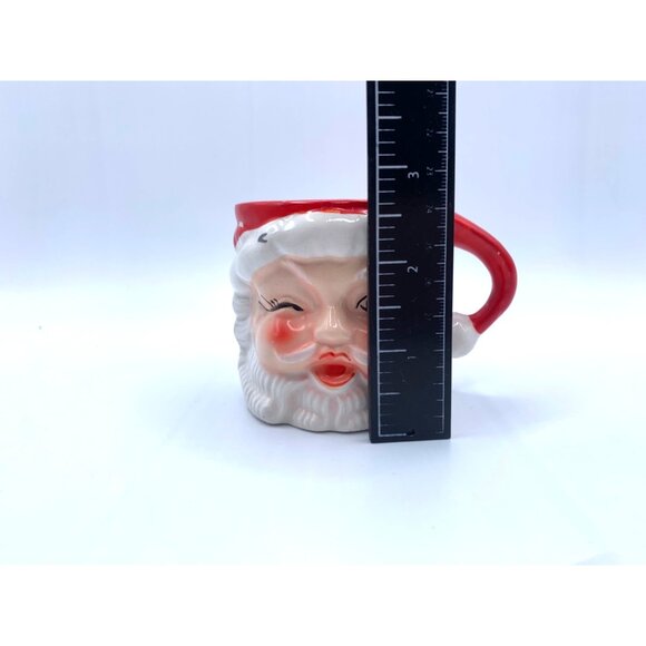 Vintage Santa Claus Ceramic Mug Winking Face Christmas Holiday Decor Cup 3" 50's - Picture 9 of 10
